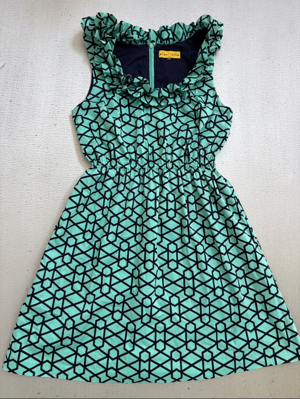 Ellen & Ollie Ruffled Neck Mint Green Geometric Dress